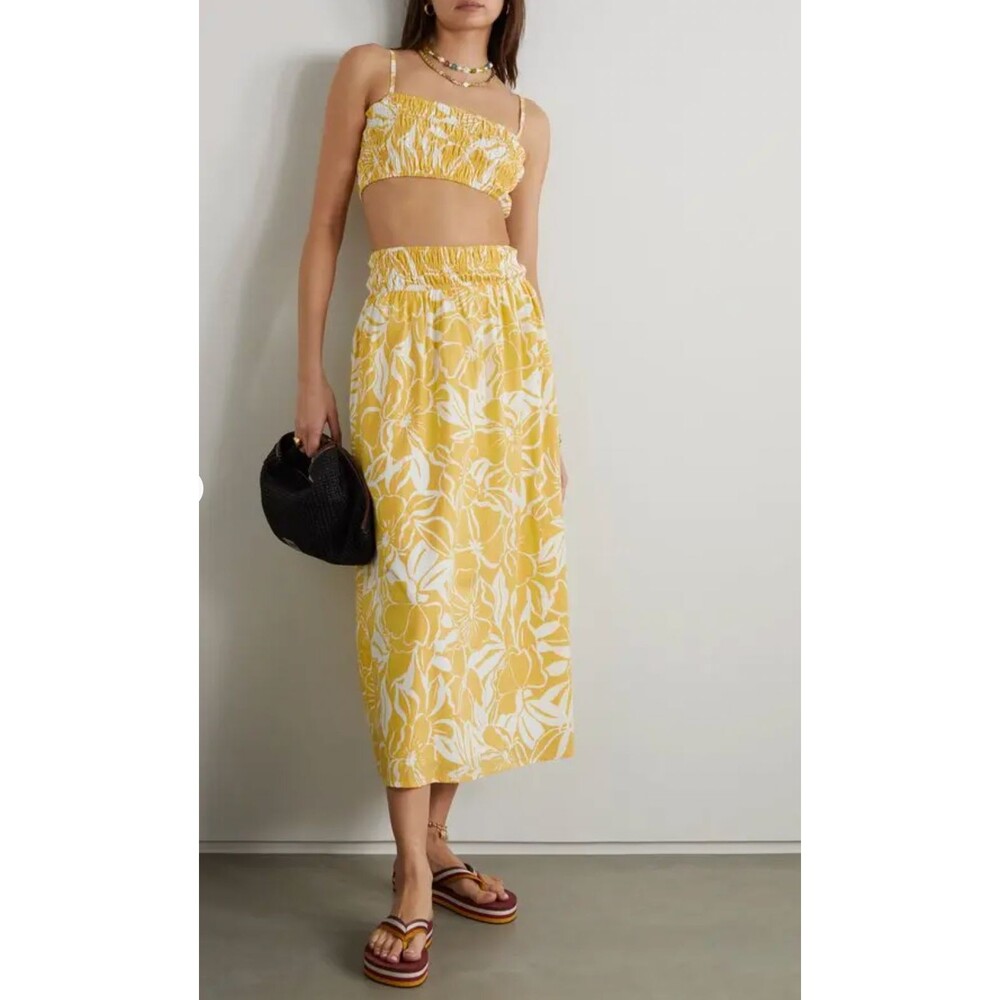 Faithfull The Brand Anthropologie Kiera Midi Skirt Yellow Floral Cotton Sz S
